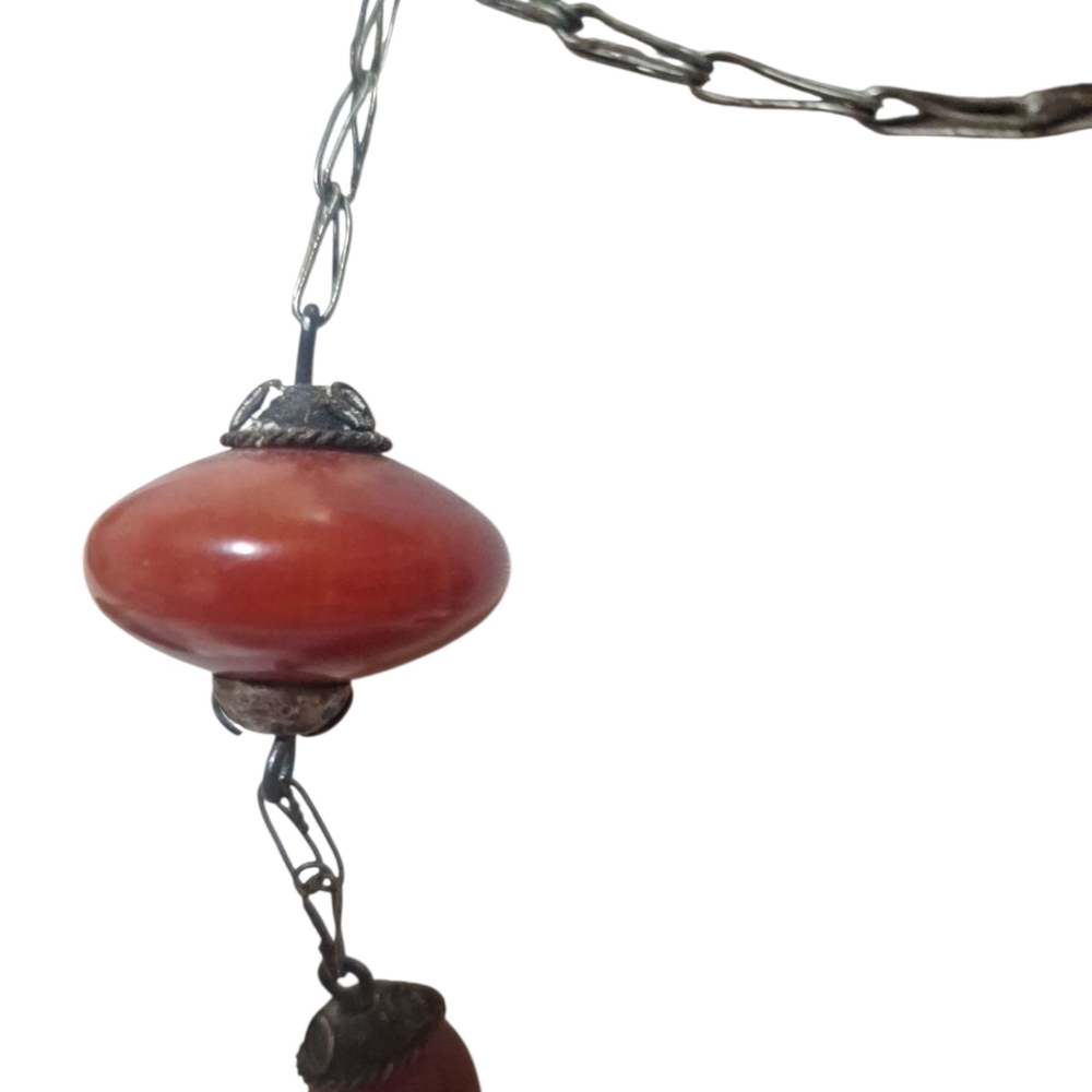 Vtg Cherry Red Bakelite Beaded Station Necklace 32" 100g Silver Tone Chain - Picture 12 of 12